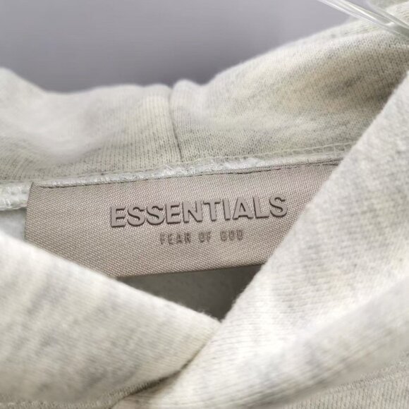 Fear of God Essentials SS22 Light Oatmeal Logo Flocked Hooded Sweatshirt for Men - Picture 4 of 9
